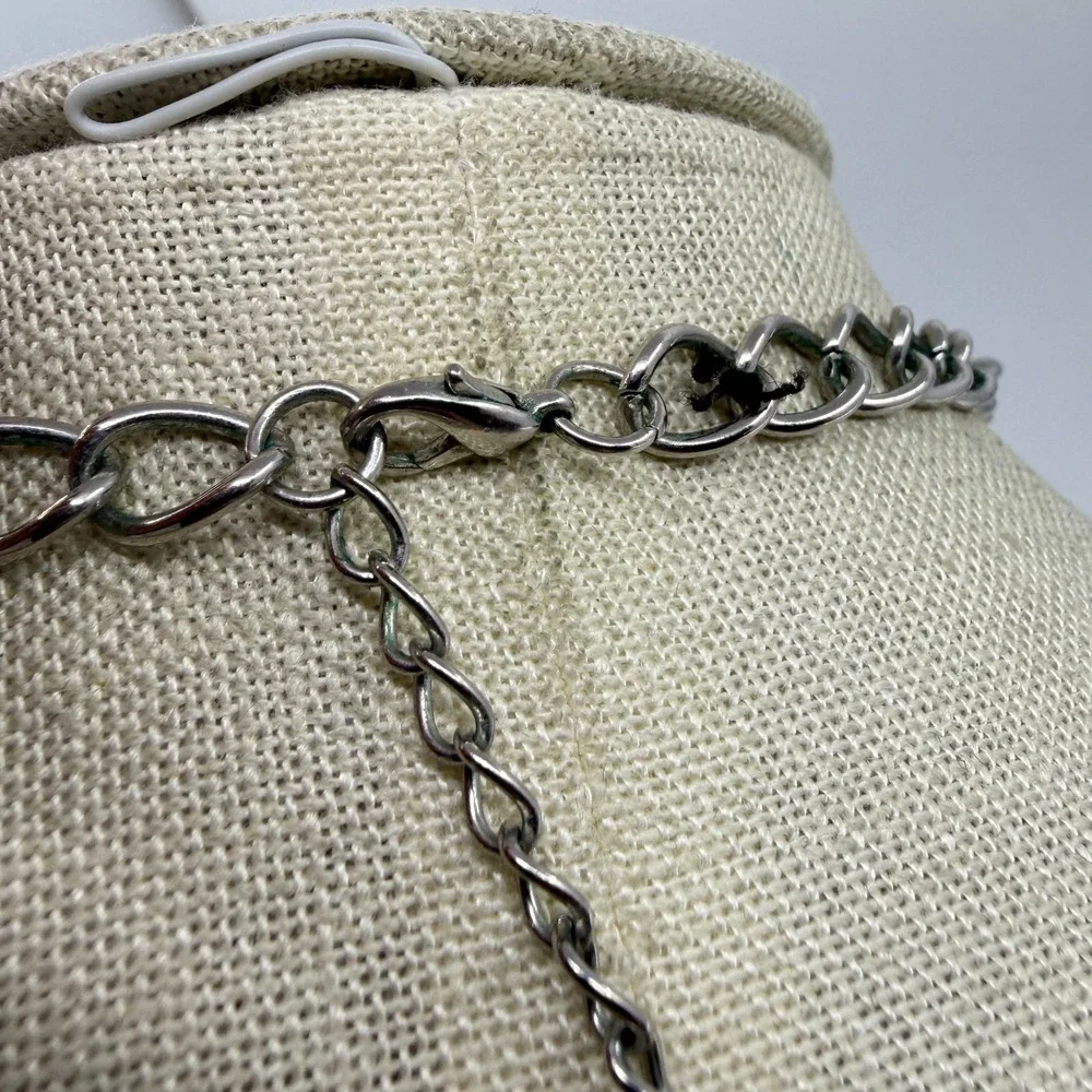 Silver Tone Black Bar Fringe Multi Strand Chain Necklace Gothic Statement Gift